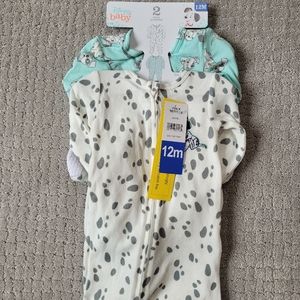 Disney Baby New 12 Month 2 Pack Sleeper Pajamas 101 Dalmations Pet Free Home